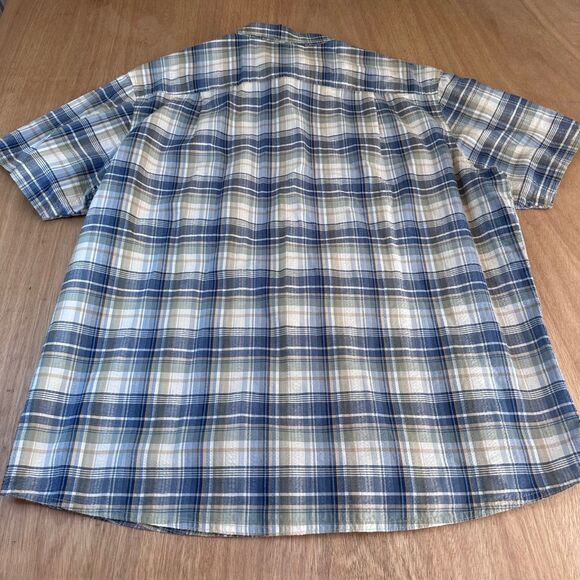 RedHead Brand Co Men’s 2XL Plaid Short Sleeve Shirt Blue Tan Cotton Outdoor - Picture 2 of 6